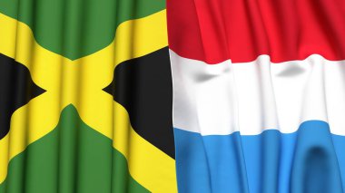 Gerçekçi kumaş dokusuna sahip JAMAICA ve LUXEMBOURG bayrakları