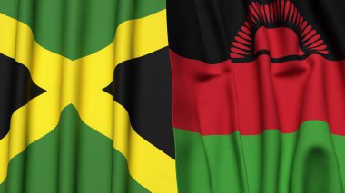 Gerçekçi kumaş dokusuna sahip JAMAICA ve MALAWI bayrakları