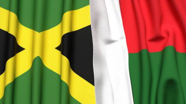 Gerçekçi kumaş desenli JAMAICA ve MADAGASCAR bayrakları