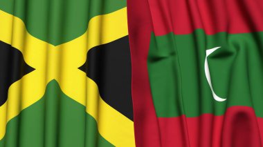 Gerçekçi kumaş dokusuna sahip JAMAICA ve MALDIVES bayrakları