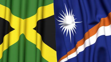 Gerçekçi kumaş dokusuna sahip JAMAICA ve MARSHall Adaları bayrakları
