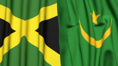 Gerçekçi kumaş dokusuna sahip JAMAICA ve MAURITANIA bayrakları