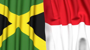 Gerçekçi kumaş desenli JAMAICA ve Monako bayrakları