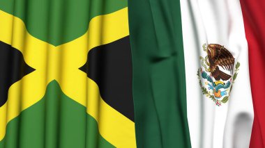 Gerçekçi kumaş dokusuna sahip JAMAICA ve MEXICO bayrakları