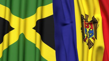 Gerçekçi kumaş dokusuna sahip JAMAICA ve MOLDOVA bayrakları