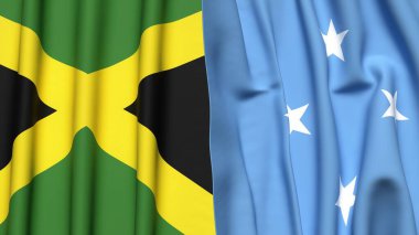 Gerçekçi kumaş dokusuna sahip JAMAICA ve MICRONESIA bayrakları