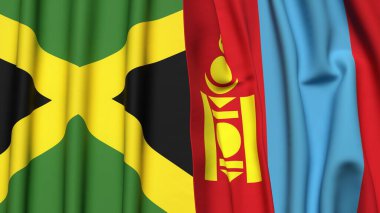 Gerçekçi kumaş desenli JAMAICA ve Mongol bayrakları
