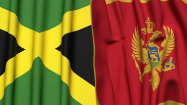 Gerçekçi kumaş dokusuna sahip JAMAICA ve MonteneGRO bayrakları