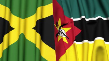 Gerçekçi kumaş desenli JAMAICA ve MOZAMBIQUE bayrakları