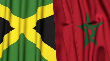 Gerçekçi kumaş dokusuna sahip JAMAICA ve MoroCCO bayrakları