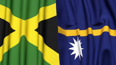 Gerçekçi kumaş desenli JAMAICA ve NAURU bayrakları