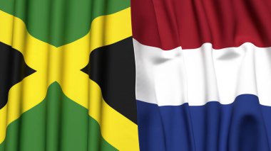 Gerçekçi kumaş dokusuna sahip JAMAICA ve NETHERLANDS bayrakları