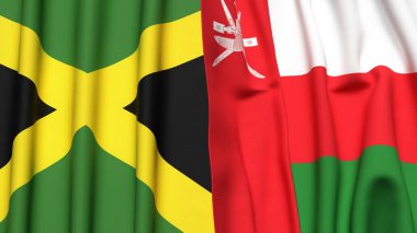 Gerçekçi kumaşlı JAMAICA ve OMAN bayrakları