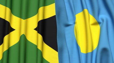 Gerçekçi kumaş desenli JAMAICA ve PALAU bayrakları