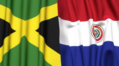 Gerçekçi kumaş dokusuna sahip JAMAICA ve PARAGUAY bayrakları