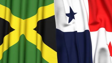 Gerçekçi kumaş desenli JAMAICA ve Panama bayrakları