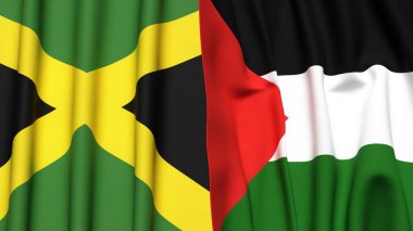 Gerçekçi kumaşlı JAMAICA ve Filistin bayrakları