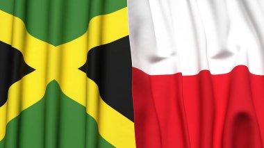 Gerçekçi kumaş desenli JAMAICA ve POLAND bayrakları