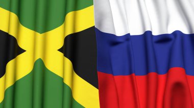 Gerçekçi kumaş dokusuna sahip JAMAICA ve RUSSIA bayrakları
