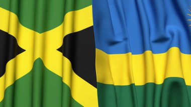 Gerçekçi kumaşlı JAMAICA ve Rwanda bayrakları