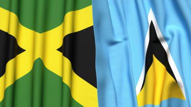 Gerçekçi kumaşlı JAMAICA ve SAINT LUCIA bayrakları