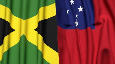 Gerçekçi kumaş desenli JAMAICA ve SAMOA bayrakları