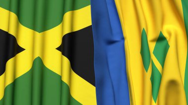 Gerçekçi kumaşlı JAMAICA ve SAINT VINCENT bayrakları