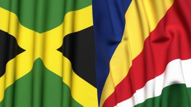 Gerçekçi kumaş desenli JAMAICA ve SEYCHELLES bayrakları