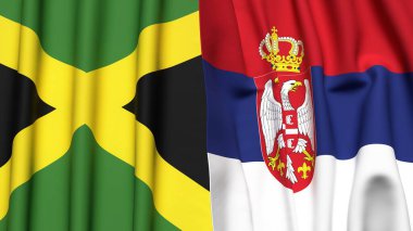 Gerçekçi kumaş dokusuna sahip JAMAICA ve SERBIA bayrakları