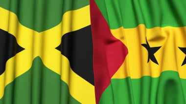 Gerçekçi kumaş desenli JAMAICA ve SAO TOME bayrakları