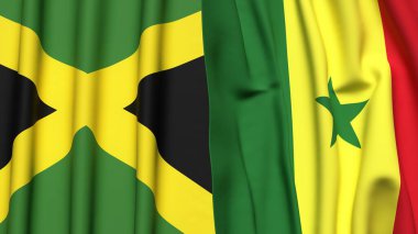 Gerçekçi kumaşlı JAMAICA ve SENEGAL bayrakları