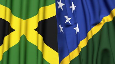 Gerçekçi kumaş dokusuna sahip JAMAICA ve SOLOMON Adaları bayrakları