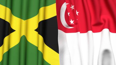 Gerçekçi kumaş desenli JAMAICA ve SINGAPORE bayrakları