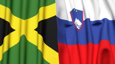 Gerçekçi kumaş dokusuna sahip JAMAICA ve SLOVENIA bayrakları