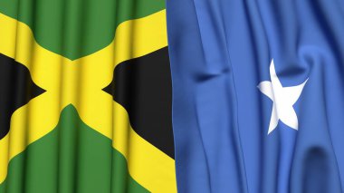 Gerçekçi kumaş dokusuna sahip JAMAICA ve SOMALIA bayrakları