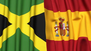 Gerçekçi kumaş desenli JAMAICA ve SPAIN bayrakları