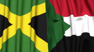 Gerçekçi kumaş dokusuna sahip JAMAICA ve SUDAN bayrakları