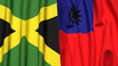 Gerçekçi kumaşlı JAMAICA ve Tayvan bayrakları
