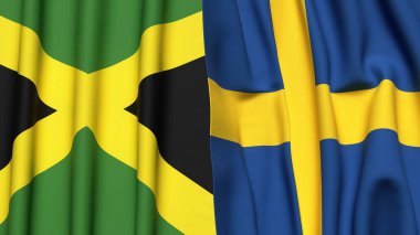 Gerçekçi kumaş desenli JAMAICA ve SWEDEN bayrakları