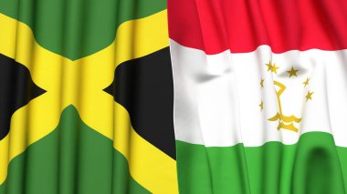 Gerçekçi kumaş dokusuna sahip JAMAICA ve TAJIKISTAN bayrakları