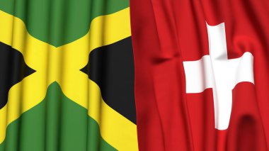 Gerçekçi kumaş dokusuna sahip JAMAICA ve SWitness ZERLAND bayrakları