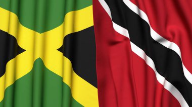 Gerçekçi kumaş dokusuna sahip JAMAICA ve TRINIDAD bayrakları