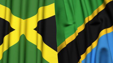 Gerçekçi kumaş dokusuna sahip JAMAICA ve TANZANIA bayrakları