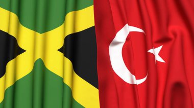 Gerçekçi kumaş desenli JAMAICA ve TURKEY bayrakları