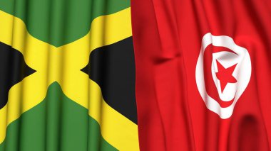 Gerçekçi kumaş dokusuna sahip JAMAICA ve TUNISIA bayrakları
