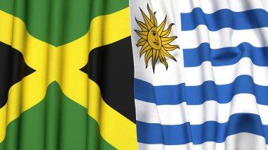 Gerçekçi kumaş desenli JAMAICA ve Uruguay bayrakları