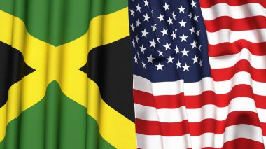 Gerçekçi kumaşlı JAMAICA ve ABD bayrakları