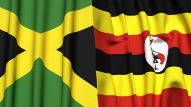 Gerçekçi kumaş dokusuna sahip JAMAICA ve UGANDA bayrakları