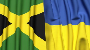 Gerçekçi kumaş dokusuna sahip JAMAICA ve UKRAINE bayrakları