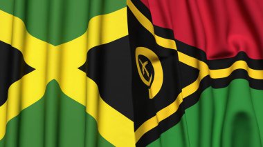 Gerçekçi kumaş dokusuna sahip JAMAICA ve VANUATU bayrakları